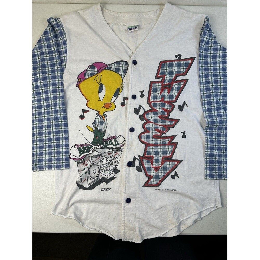 Vtg 1994 Freeze Looney Tunes Tweety Bird Baseball Jersey Shirt Size Medium